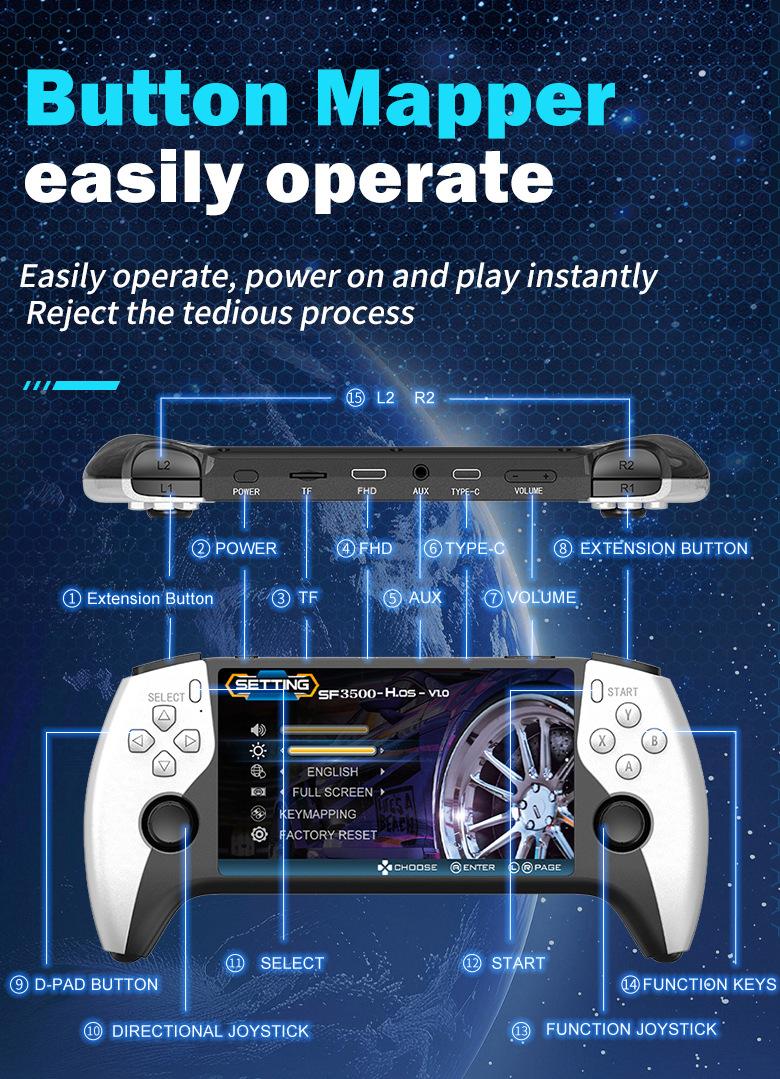 SF3500 Retro Handheld Game Console-Handheld Rechargeable Gaming Console with HD 5.5-inch IPS Screen Classic Video Games Supports TV Connection,14+ Emulators & 5-Hour Battery Life, Handheld Gaming Console