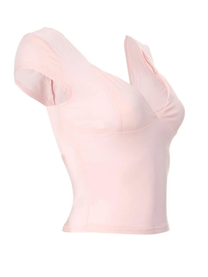 Women's Basic Minimalist Plain Backless Sweetheart Neck Crop Tee, Summer Clothes Women, Tee Shirts for Women, Lady Chic Sexy Casual Comfort Short Sleeve Skinny T-shirt Top, Ladies Clothes for Daily Wear, Feminine