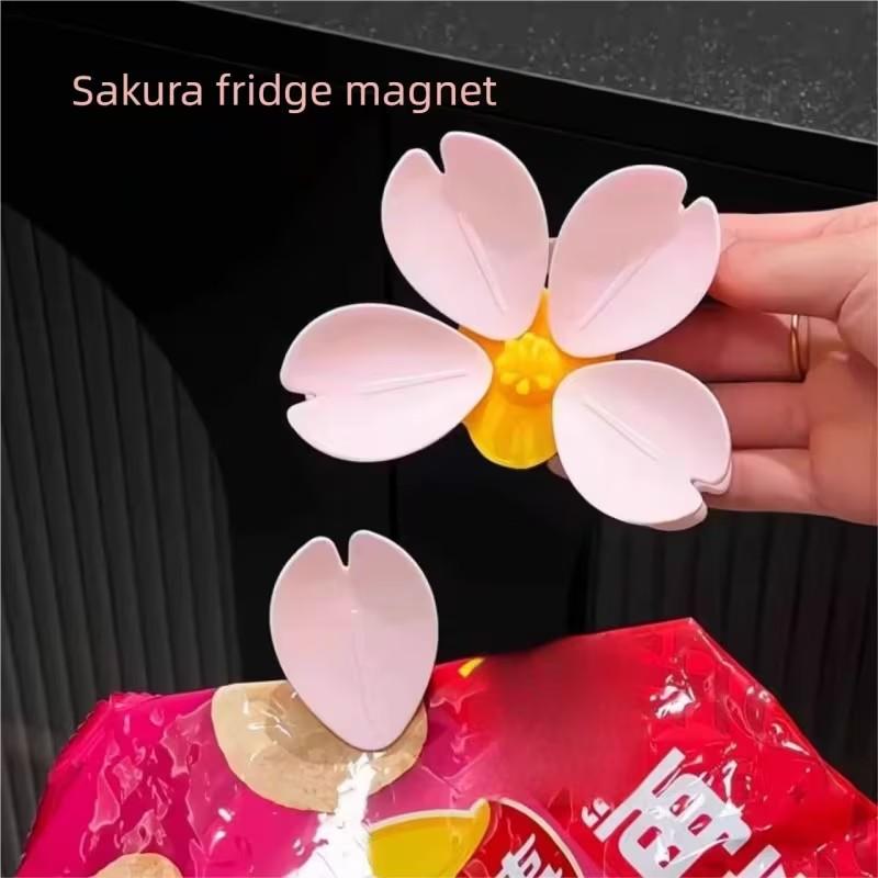 Magnetic Cherry Blossom Bag Clip, Food Sealing Clip for Snacks, Bread, Pet Food, Refrigerator Organization, Kitchen Decor Gift