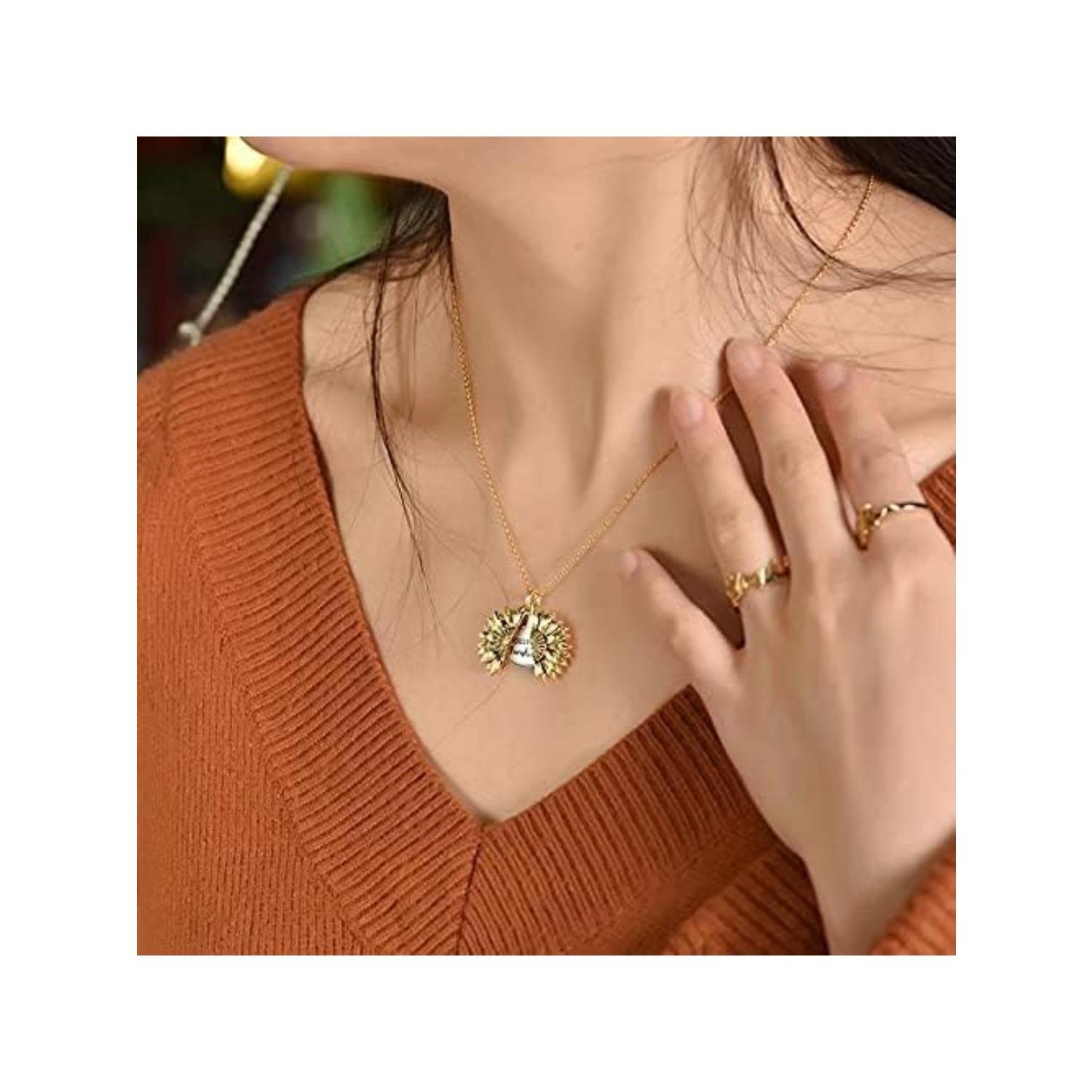 4pcs You Are My Sunshine Necklace Sunflower Necklace for Women Locket Necklace Gift For Girlfriend Mom for Birthdays Valentine's Day