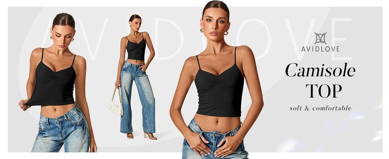 Avidlove Women V Neck Tank Top Spaghetti Strap Y2K Going Out Basic Cami Shirt