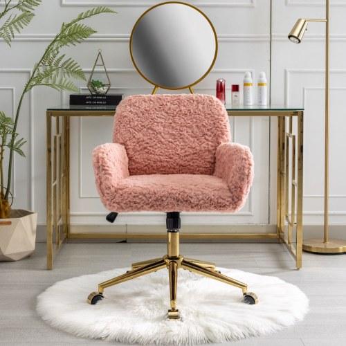 [Bellemave]Furniture Office Chair,Artificial rabbit hair Home Office Chair with Golden Metal Base,Adjustable Desk Chair Swivel Office Chair,Vanity Chair