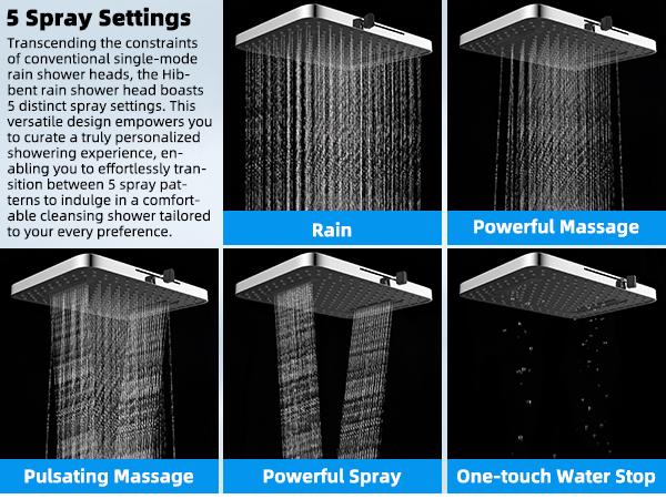 Hibbent Upgraded 5-spray 13'' Shower Head, High Pressure Rainfall Shower Head, Dual Showerhead Combo with 10-mode Handheld Spray, 12'' Adjustable Extension Arm, 71'' Hose