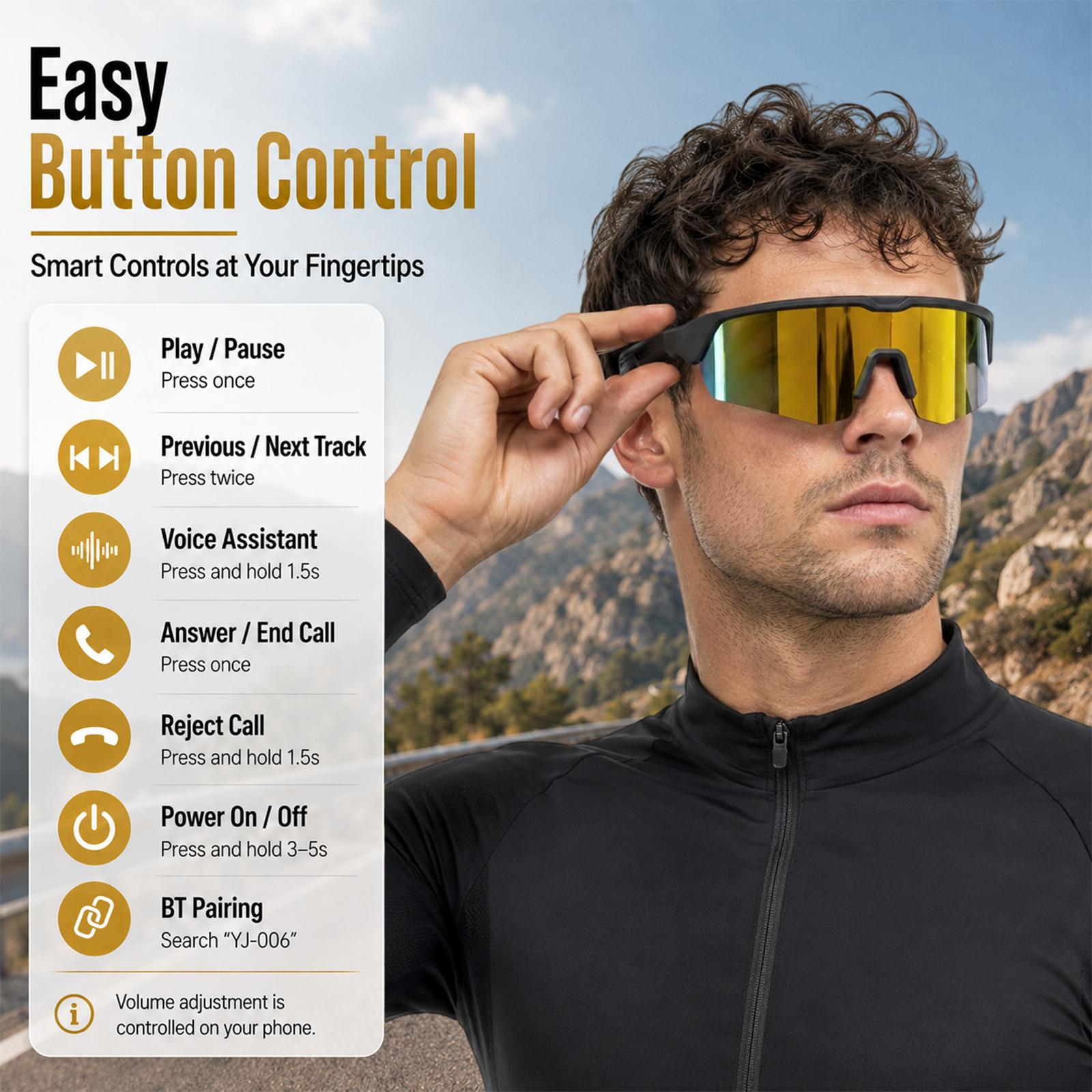 Bluetooth Smart Multifunctional Audio Sunglasses, Wireless Audio Eyewear with 130mAh Rechargeable Battery, Type-C Charging, UV400 Polarized Cycling Glasses with Open-Ear Audio and Hands-Free Calling for Men Women