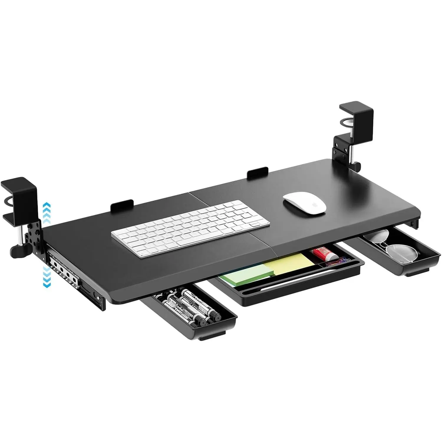 27" x 12" Height Adjustable Keyboard Tray Under Desk with Drawer | Sturdy C-Clamp Mount, Slide Out Ergonomic Keyboard Trays for Home and Office, Black