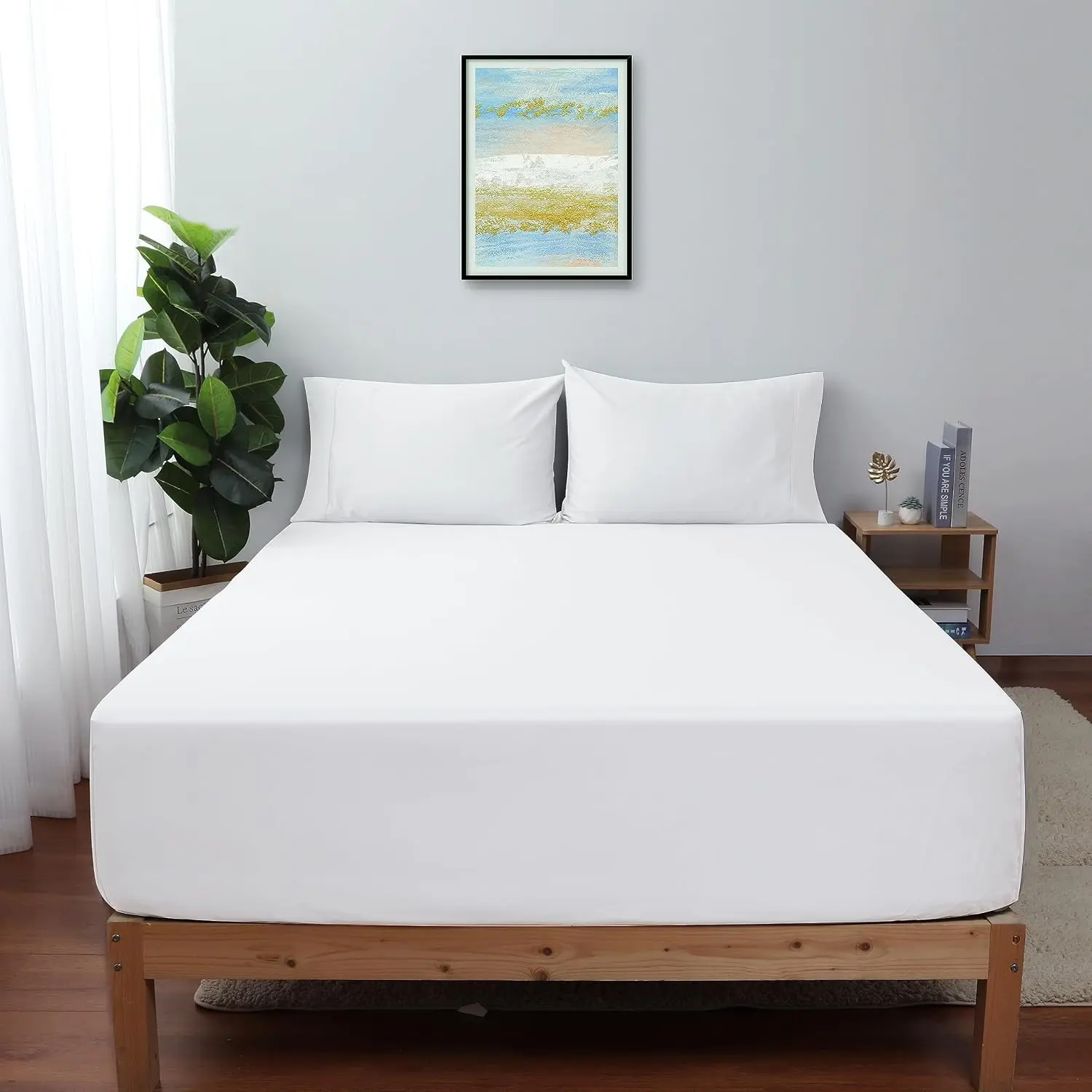 100% Egyptian Cotton King Size Fitted Sheet, 600 Thread Count Sateen, 16-Inch Deep Pocket, Durable Premium Cotton, Snug-Fit Bottom Sheet, WhiteGift