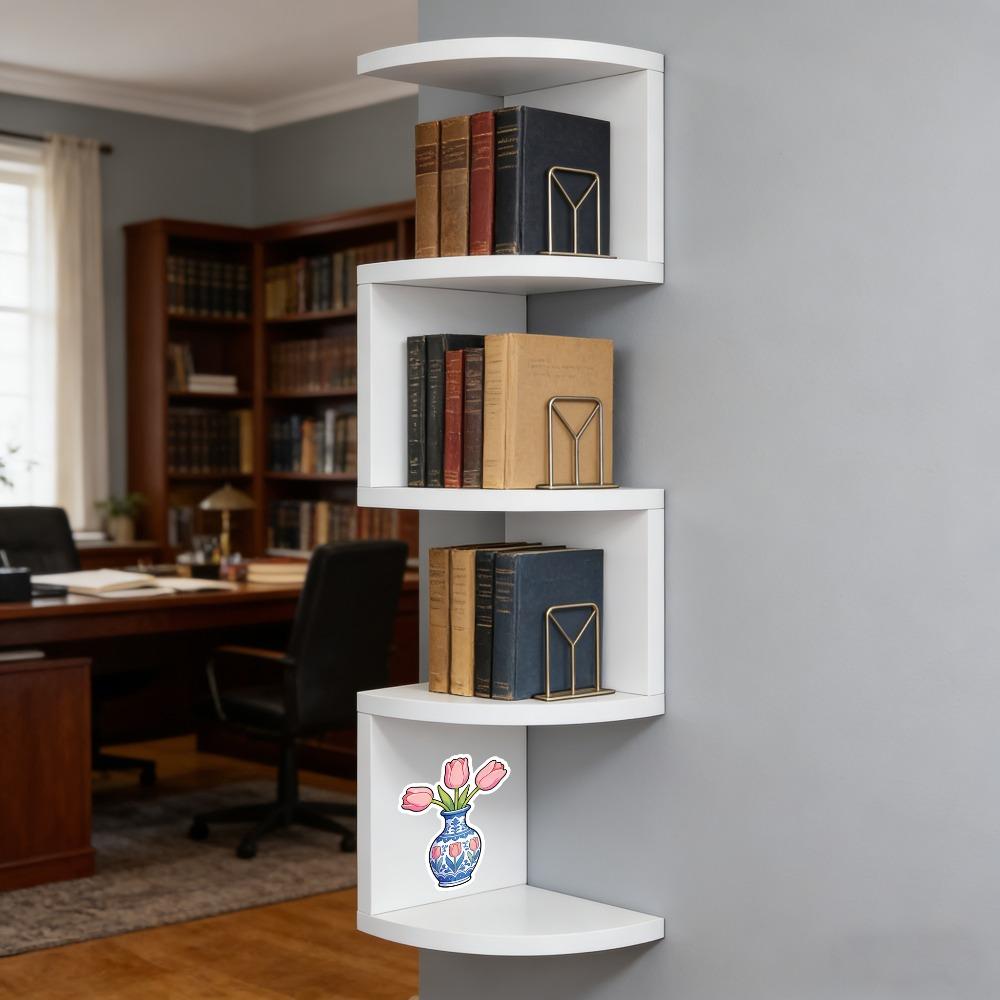 Five-tier corner shelf – a space-saving floating storage rack suitable for bedrooms, living rooms, and bathrooms. This wall-mounted organizer features a European and American style corner floating shelf and a minimalist bookshelf design.