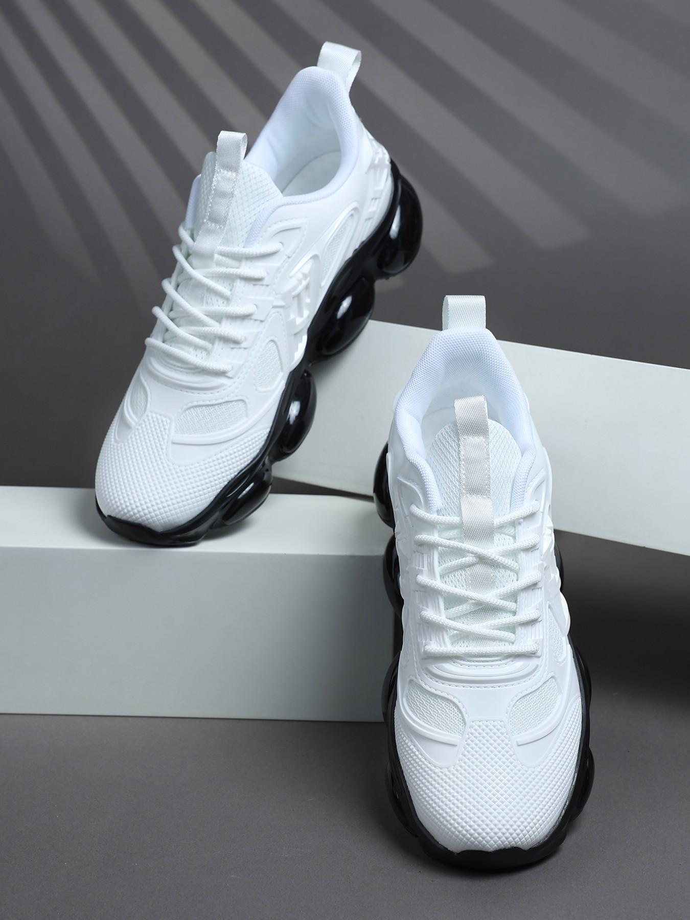 Men's Low Top Thick Sole Sports Shoes, Runner Athletic Shoe, Breathable Mesh Upper, Bubble Cushioning, Casual Training Sneakers for Running