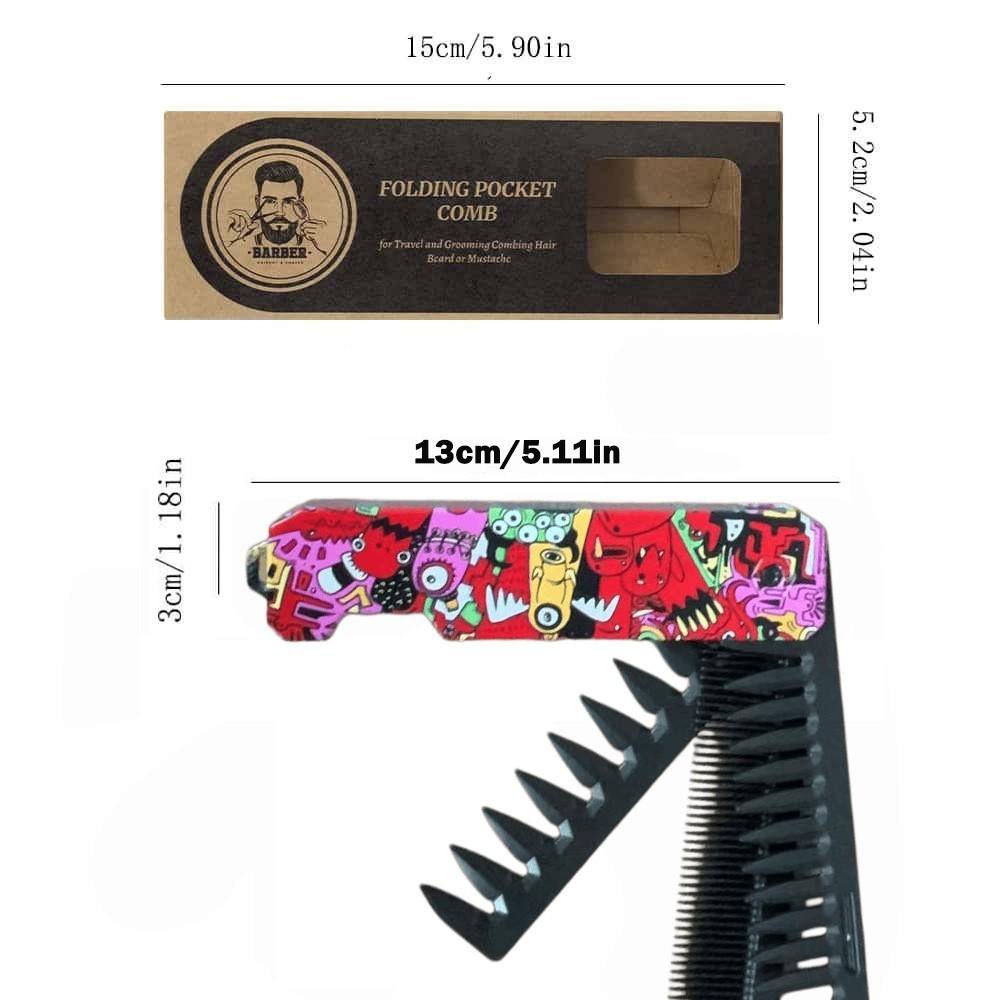 Folding Hair Comb for Men, Pocket Comb with Fine & Wide Tooth,Styling Comb for Travel and Everyday Grooming Combing Hair,Beard or Mustache