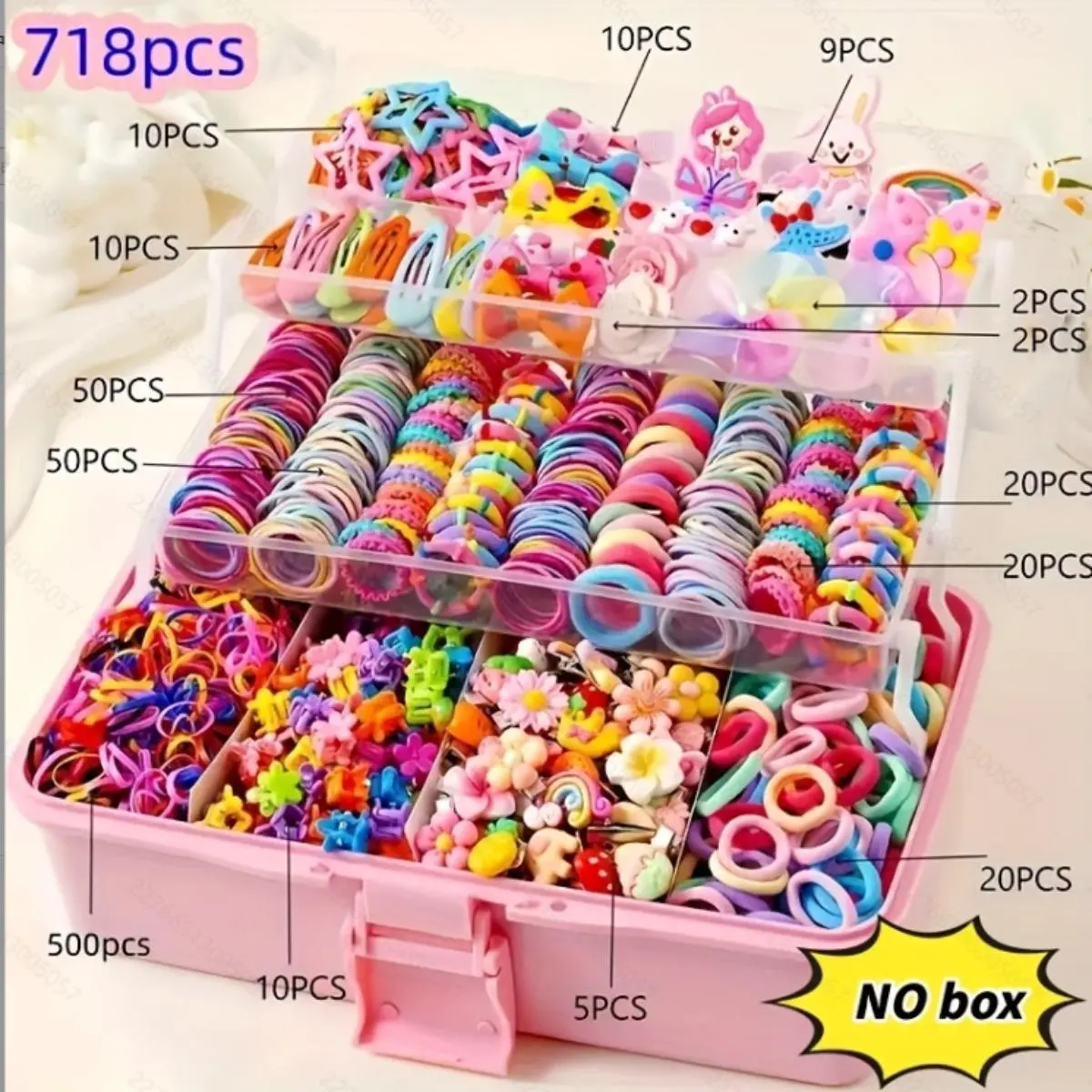 718 -895 Pieces Toddler Kids Hair Accessory Kit , Assorted Soft Mini Hair Bands, Cartoon Princess Rabbit Star Flower Alligator Hair Clips, Multicolor Ponytail Holders Barrettes for Baby Girls, No Box Included