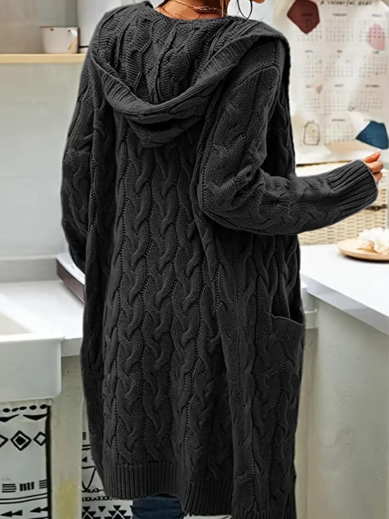Women's Oversized Y2K Long Sleeve Cardigan, Simple Yet Chic Design, Hooded Knit Cardigan Open Front Long Sleeve Sweater Cardigan with Pockets, Perfect for Casual Wear, Comfortable & Stylish