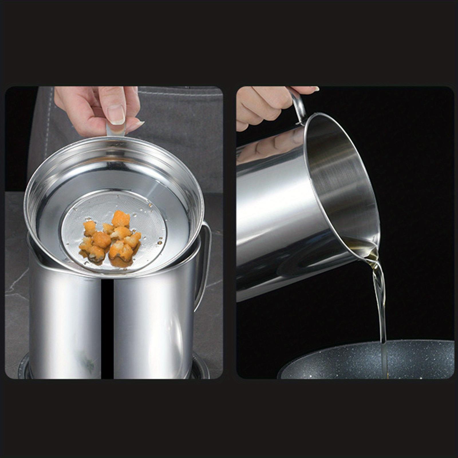 Stainless Steel Bacon Grease Container with Filter, Oil Filter Canister, Grease Storage Canister, Grease Canister Keeper with Lid for Kitchen Cooking, Kitchenware Stainless Steel