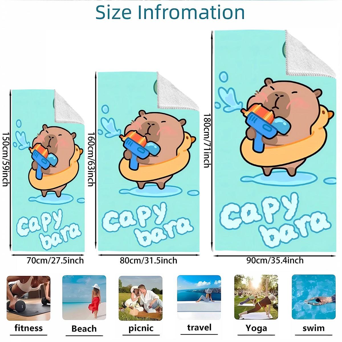 Cartoon Capybara Print Beach Towel, Super Large Size, Skin-Friendly, Absorbent and Quick-Dry, Perfect for Beach, Pool, Summer Outdoors, Quick Drying Absorbent