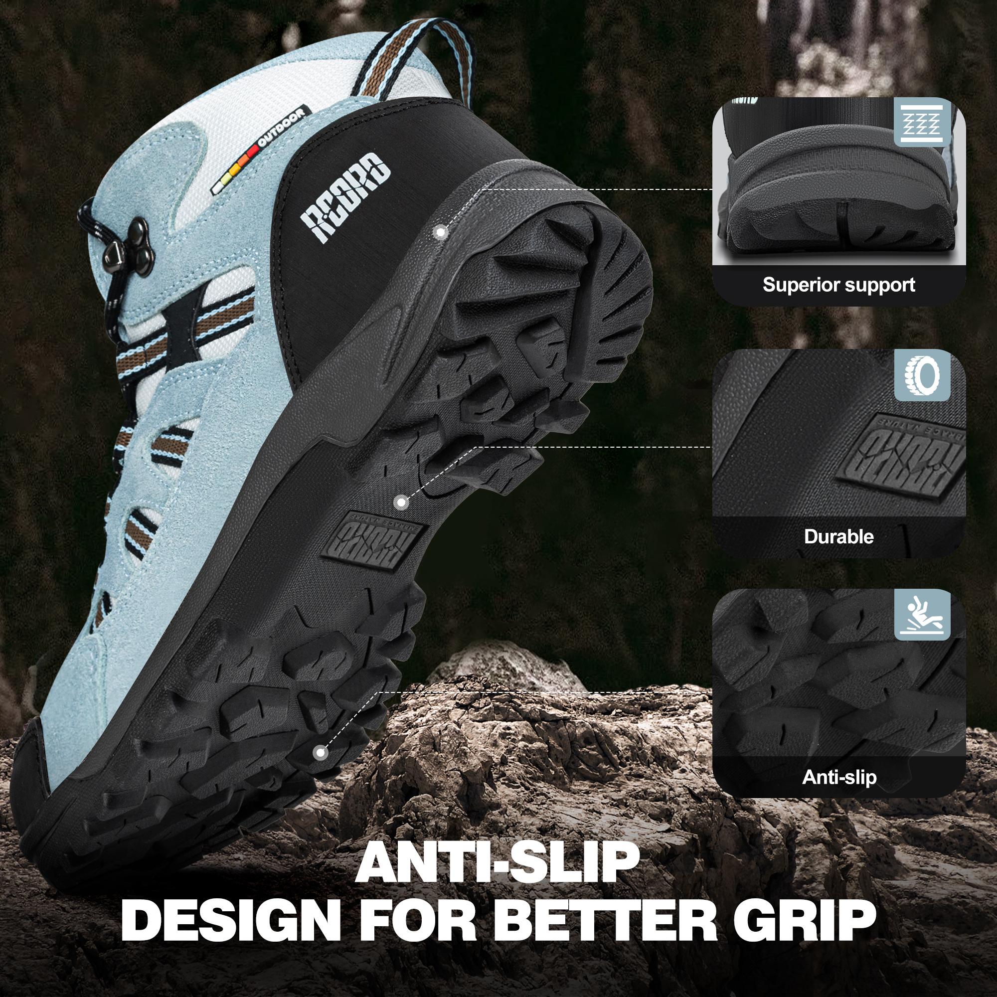 R CORD Women's Hiking Boots Waterproof Lightweight Women's Hiking Shoes Ankle Support Outdoor Hiking Shoes Non-slip Stable Shoes Weatherproof Footwear Durable Rubber Sole Tread Pattern Stability