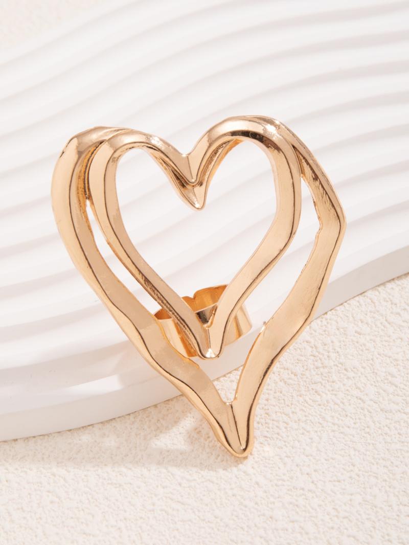 Fashion Hollow out Heart Design Double Layered Exaggerated Ring, Fashion All-match Accessories for Women & Men, Delicate Jewelry for Party