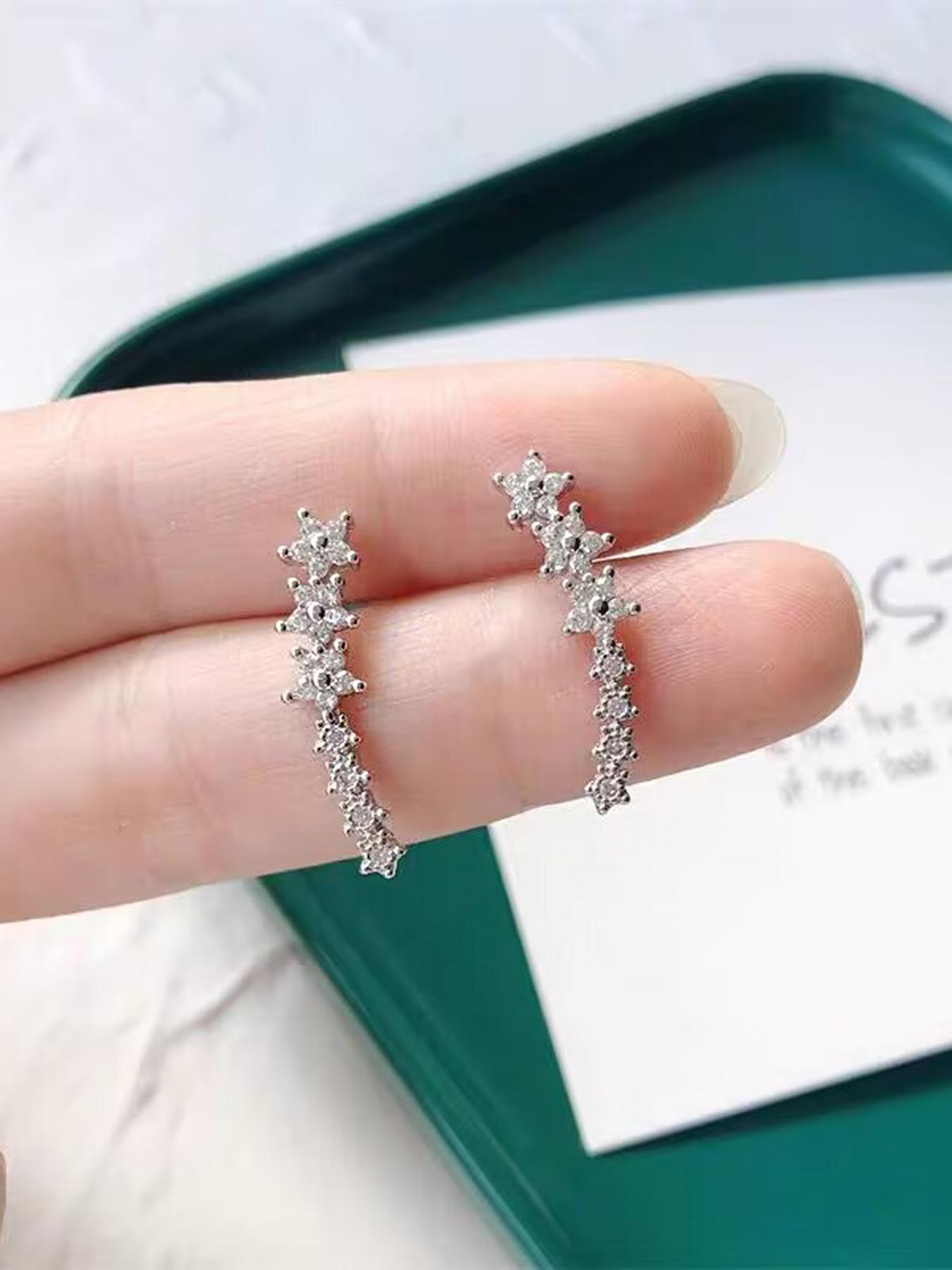 Rhinestone Decorated Earrings, Elegant Cute Women's and Girls' Earrings for Parties, Versatile Fashion Jewelry for Everyday Wear, Gorgeous Birthday Gift Idea