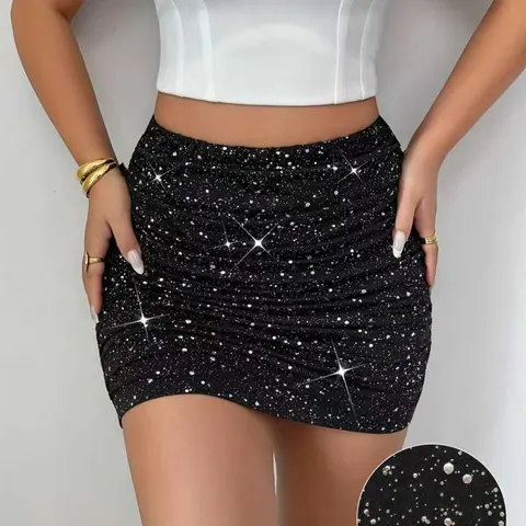 Women's Fashion Short Skirt with Silver Color Paillettes, Slim-Fit Waist-Cinch Design, Comfortable Stretchy Bodycon Dress, Perfect for Dates and Parties, Fitted Design Skirt