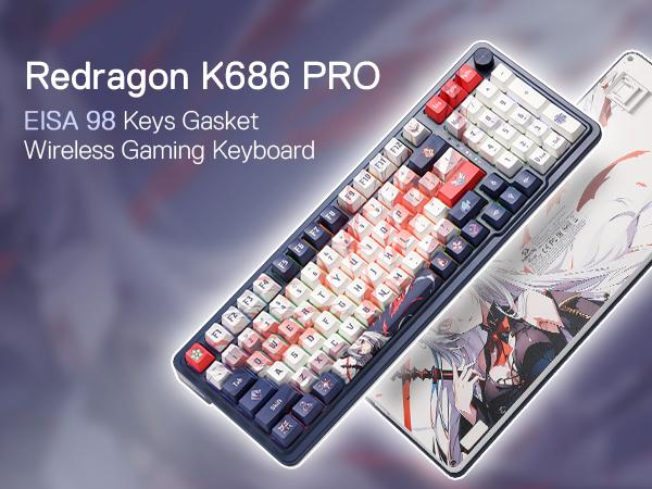 Redragon K686 PRO SE 98 Keys Wireless Gasket RGB Gaming Keyboard, 3-Mode Anime Mechanical Keyboard w/Hot-Swap Socket, Dedicated Knob Control & Sound Absorbing Pads, Custom Hi-Fi Linear Switch