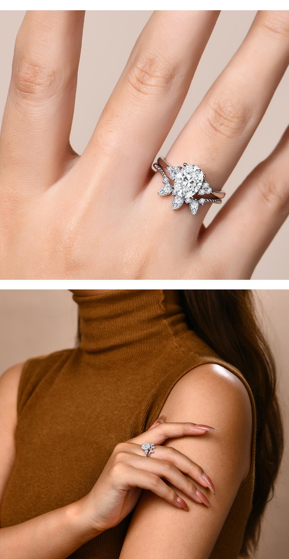 Oval Cut Synthetic Moissanite Ring 2Ct D Color VVS1 for Women Engegament Wedding Gift R082