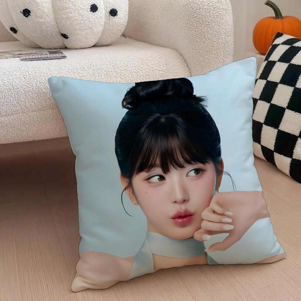 Korea kpop singer idol Jang Wonyoung Pillow Case Anti-dustmite Pillowcase Sofa Cushion Cover with Invisible Zipper Silky Short Plush Polyester Microfiber Fabric White Available in Different Sizes for Home Bed Use