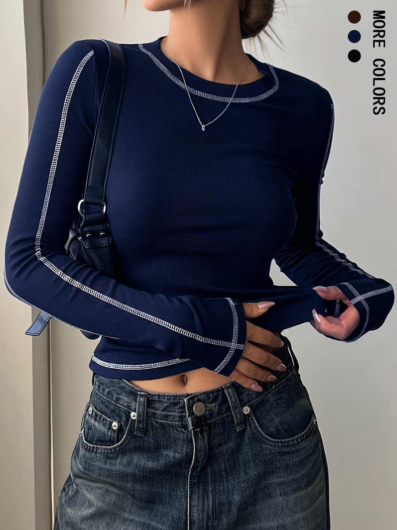 Women's Casual Long Sleeve Slim Fit T-Shirt, Comfortable Daily Wear Top, Stylish Design for Everyday