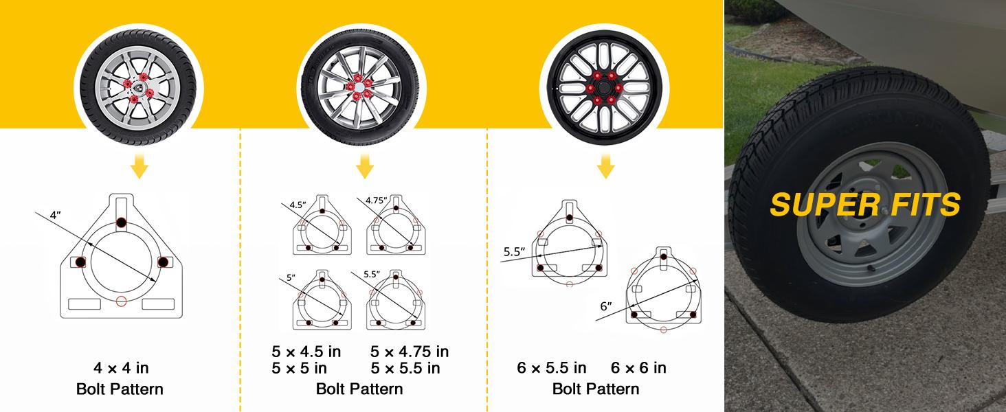 Nilight Spare Tire Carrier 3-Nuts Design Boat Trailer Carrier Bracket Utility Trailer Accessories Fits 4 & 5 & 6 Lugs Trailer Wheels on 4" 4.5'' 4.75'' 5'' 5.5''and 6''Bolt Patterns 150 Lbs   Black Outdoor dealsforyoudays
