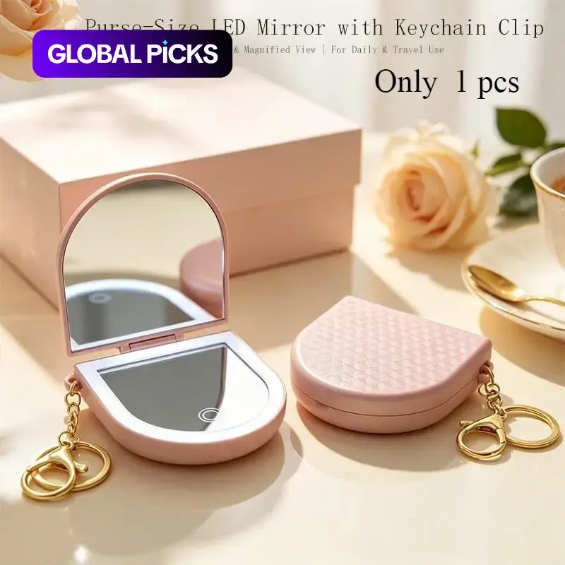 LED Compact Mirror Keychain, Travel Makeup Mirror with Lights, USB-Rechargeable, Dual-Magnification, Ideal for Women, Gift Idea, Travel Lighted Makeup Mirror #GLOBAL PICKS