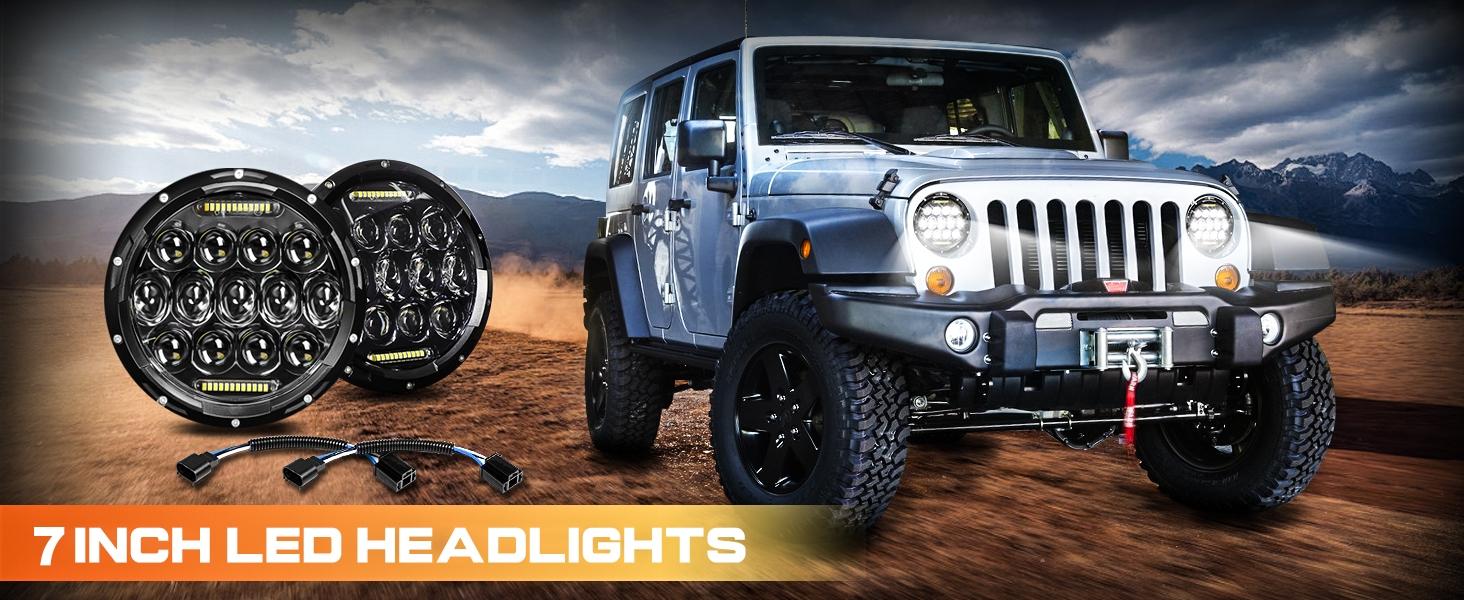 7 Inch Round LED Headlight for Jeep Wrangler JK JKU TJ CJ DOT Approved Auto Car Accessories with  Halo Angle Eyes IP67 Waterproof