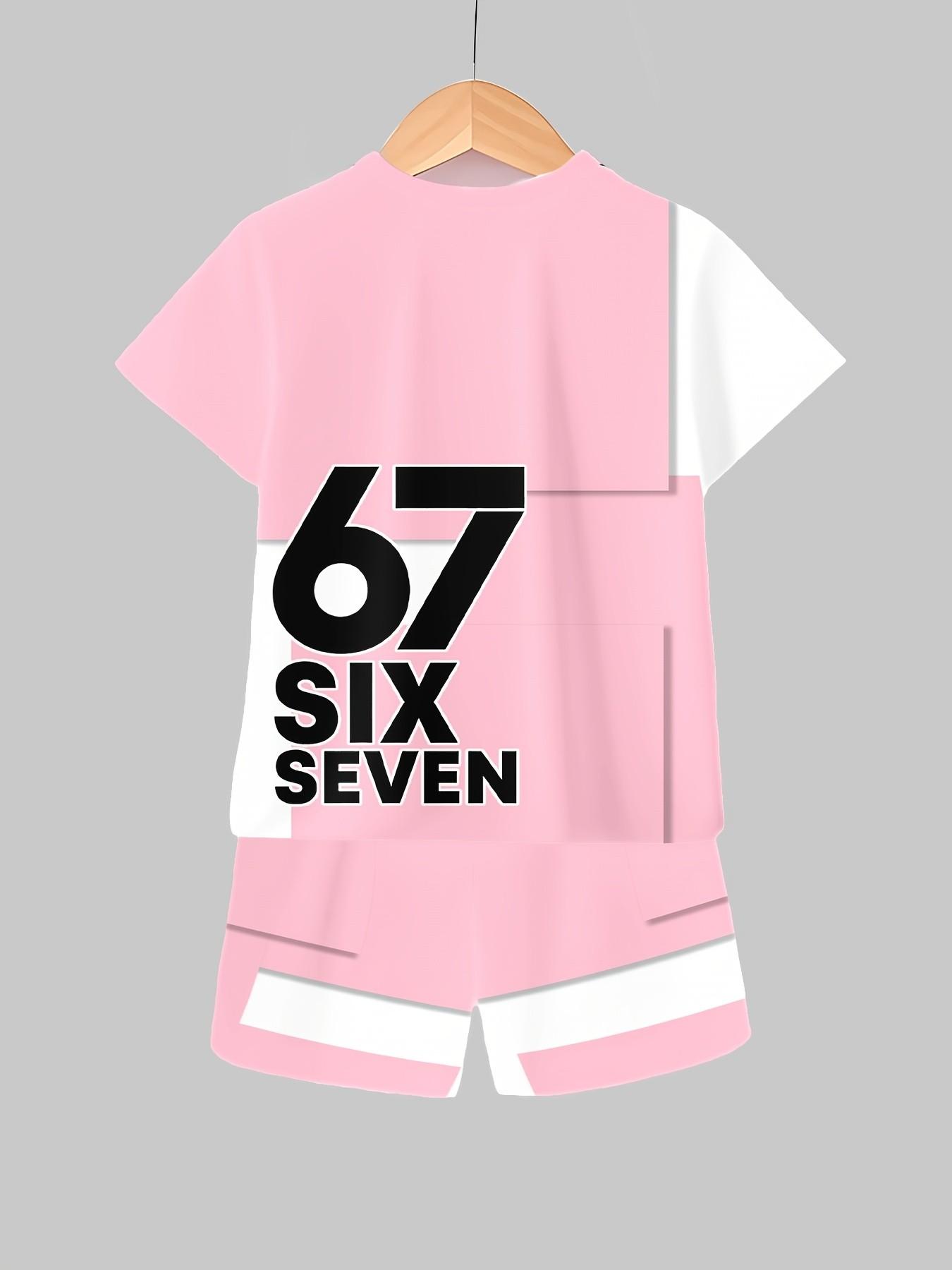 Boys' Block Number 67 Graphic Print Set, Casual Summer, Breathable, Quick-Dry, Ideal for Outdoor Activities