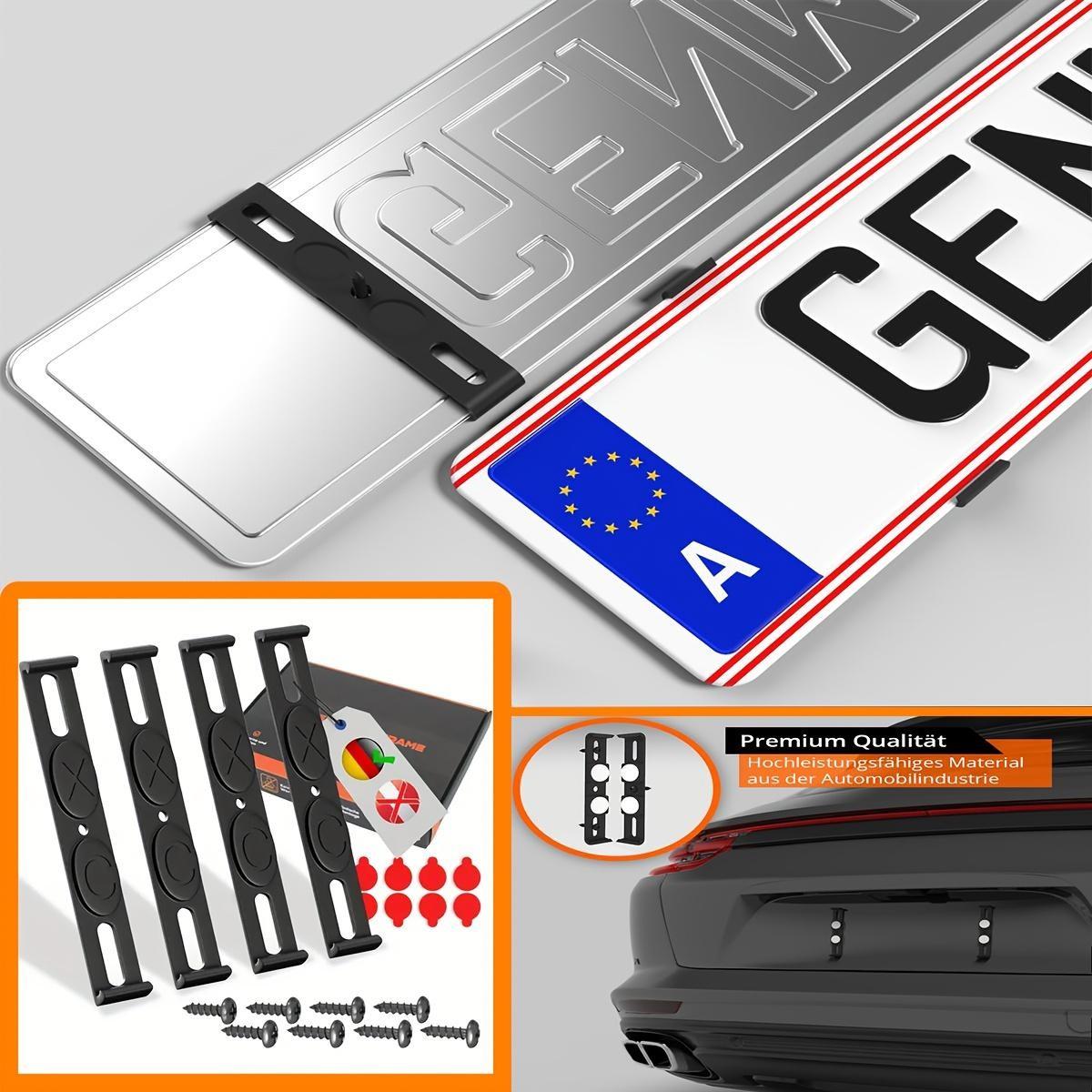 4 Sets Eu Standard License Plate Brackets, 520x110mm Universal Mount, Waterproof Shockproof, Easy Installation, Includes Screws and Stickers