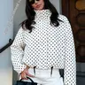 Polka Dot High Neck Women's Spring Jacket Windbreaker Cropped Coat Outdoor Bomber Jackets For Woman Outerwear Streetwear Demi-Season New In Jackets Fashionable Zipper Blue Woman Jackets Polka Dot Casual Jacket Casual Chic Outerwear Womenswear