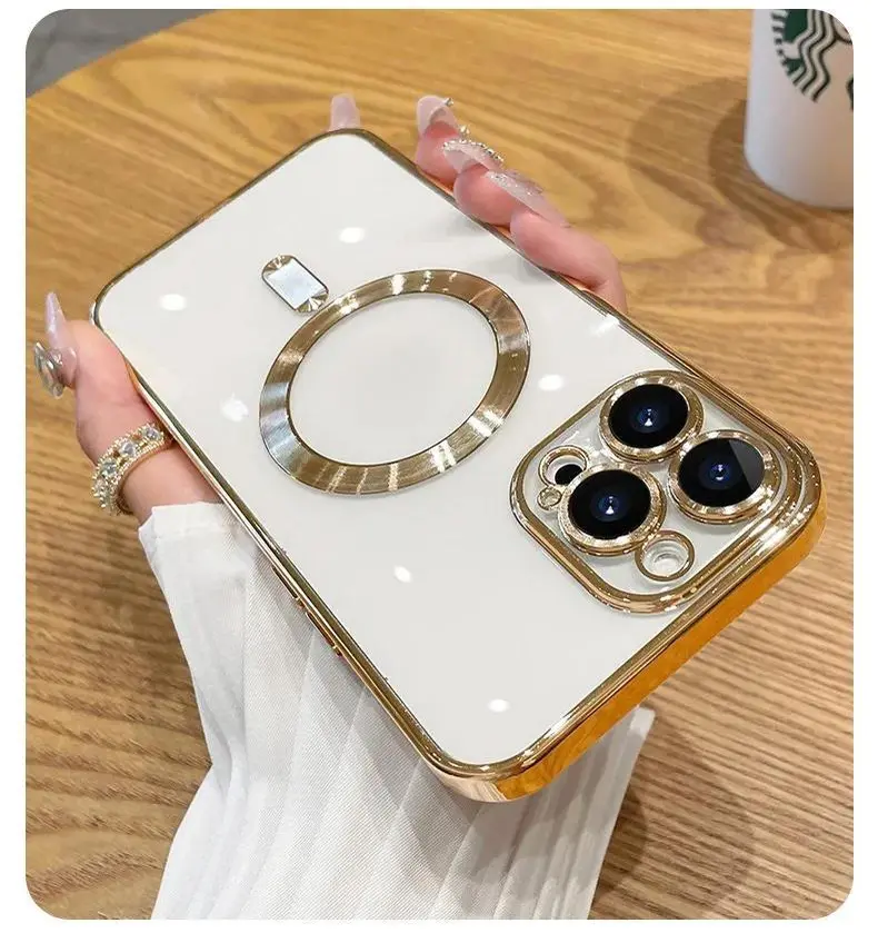 Luxury Transparent MagSafe Wireless Charging Half Wrapped Case for iPhone 18 Pro Max 17 Air 16 15 14 13 12 11,Magnetic Soft Silicone Casing, Matte Purple Gradient Glitter Bling, Shockproof Protection, Phone Accessories-A247