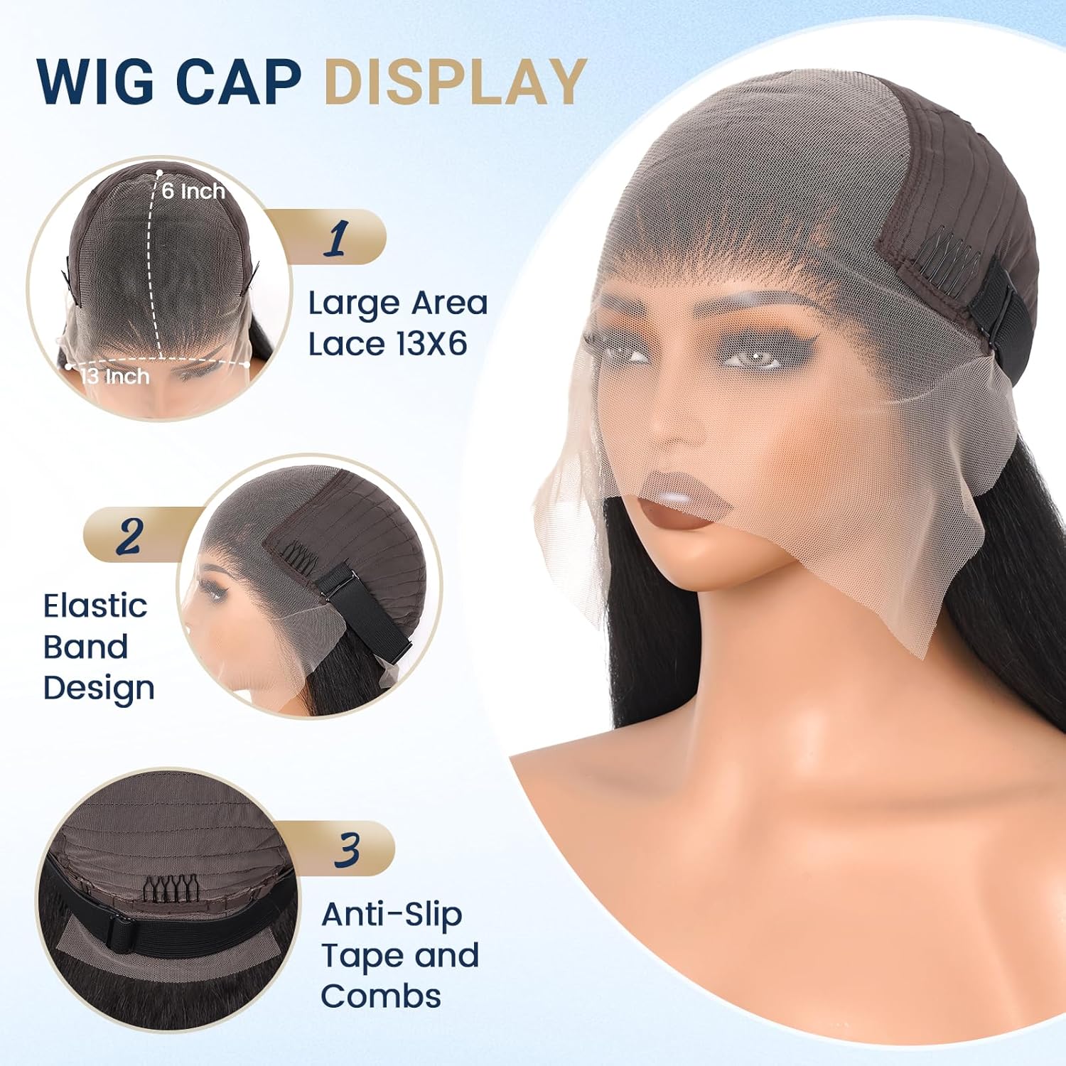 Bling Hair Human Hair Lace Front Glueless Wigs for Women 13x6 Kinky Straight Pre Bleached Knots Yaki Human Hair Wig HD Transparent Lace Pre Plucked 180% Density Natural Black Color #TikTokShopHolidayHaul