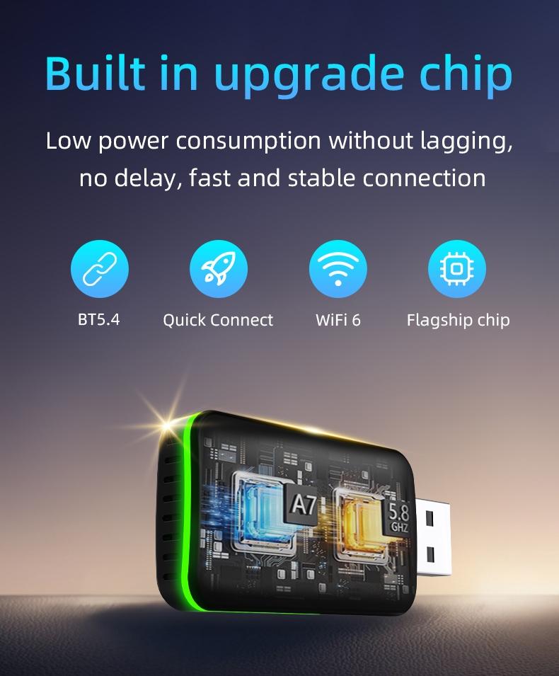 Wireless Carplay & Android Auto Adapter, Wireless Carplay Dongle, Upgrade Wired Functions to Wireless, Compatible with iPhone & Android Phones, Mini Design, No Delay