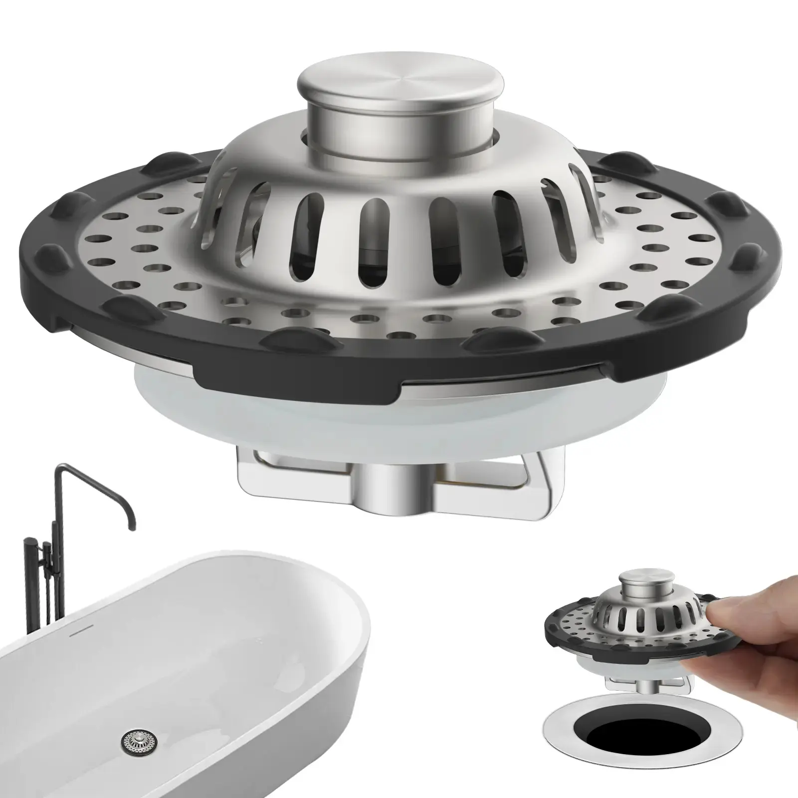 3-in-1 Pop-up Sink Stopper - 1 Pack Chrome, Visible Top Hair Catcher, Detachable Stainless Steel Filter Basket, Fits 1.5-2.4in Standard Holes, Modern Bathroom Fixture, Bathroom Gadgets