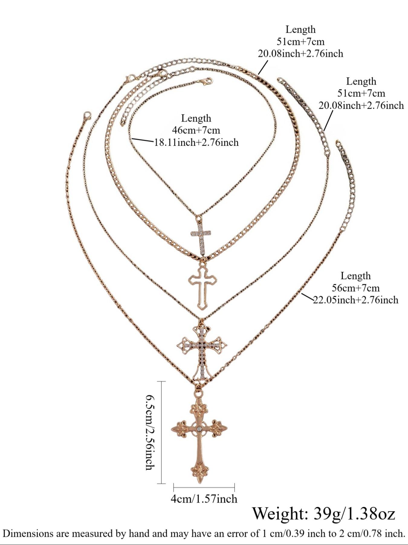 4 Piece Hip Hop Punk Rhinestone Cross Chain Design Pendant Necklace Set, Multi-Layer Stacked Wear, Trendy Personalized Jewelry for Men and Women 4 Piece Hip Hop Punk Rhinestone Cross Chain Design Pendant Necklace Set, Multi-Layer Stacked Wear, Trendy Personalized Jewelry for Men and Women