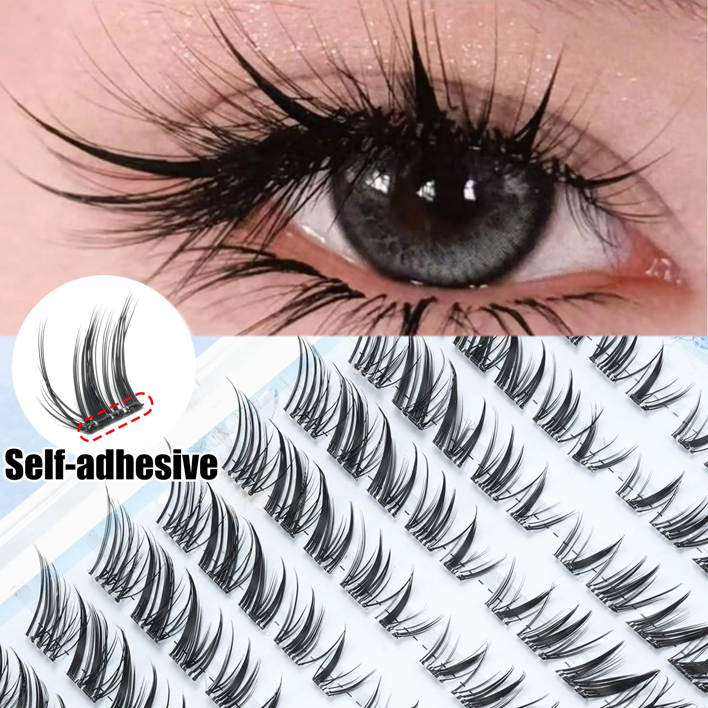 100 Pcs Korean Transparent False Lashes, No Glue Self-Adhesive, Long & Natural Look, Perfect for Daily Wear, Parties, Travel Photos