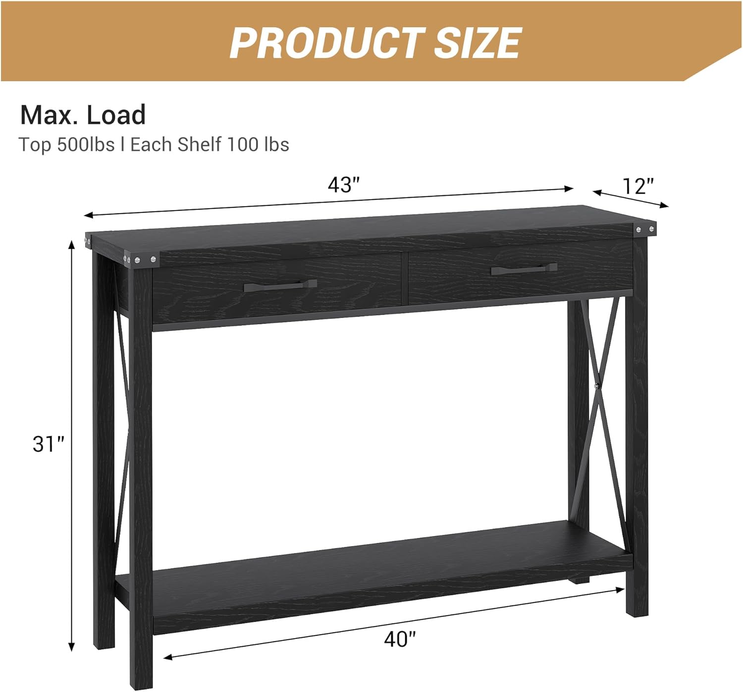 31" Industrial Console Table with Drawers and Open Shelf, 2-Tier Narrow Sofa Table for Entryway, Hallway, or Behind Couch, Rustic Grey Foyer Table for Living Room Storage