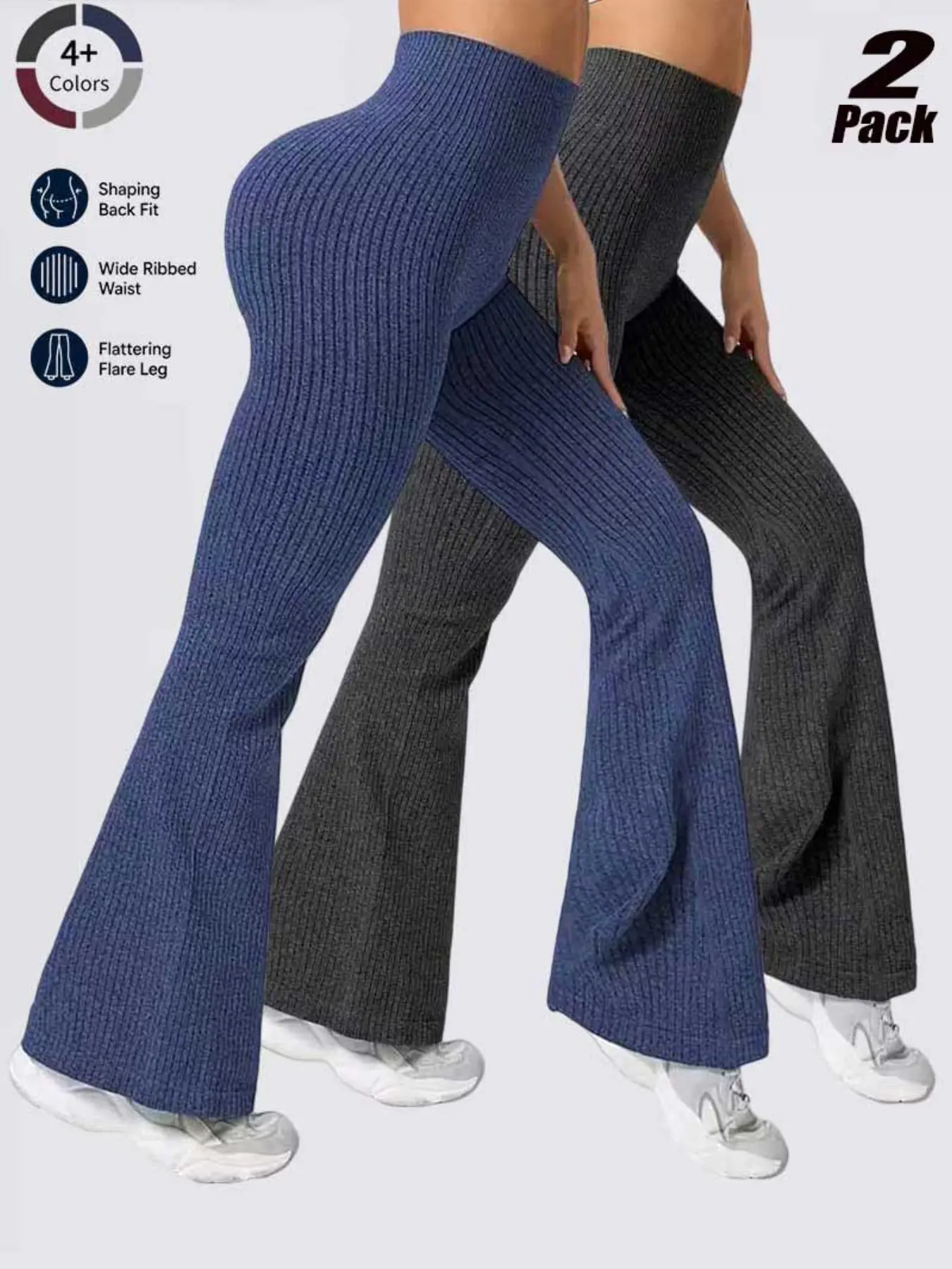 Women Premium Ribbed Knit High Waist Flared Leggings, Tummy Control Hip Lifting Slim Fit Bootcut Yoga Pants, Stretchy Workout Fitness Casual Long Trousers For Autumn Winter Daily Wear