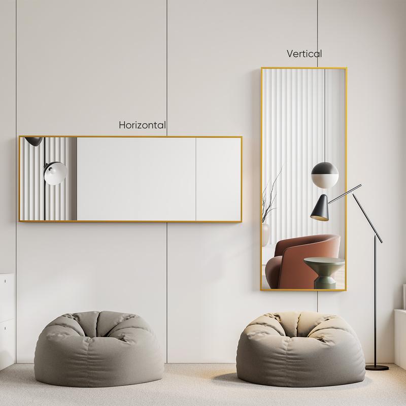 71" Full-Length Mirror with Stand - Freestanding/Wall-Mounted Floor Mirror, Shatterproof Nano Glass & Aluminum Frame, Right Angle/Rounded Corners (Gold/Black)