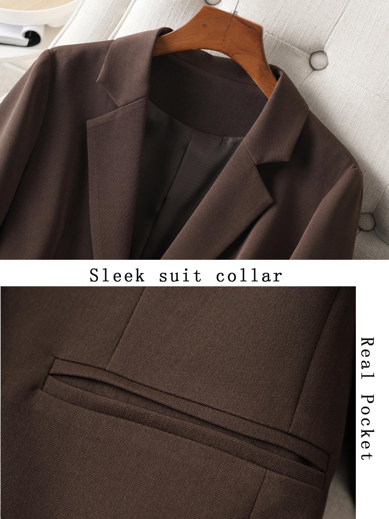 Women's Button Front Blazer Jacket, Slim Fit Long Sleeve Coat, Office Style, Spring & Fall Fashion, Plain Design with Pockets