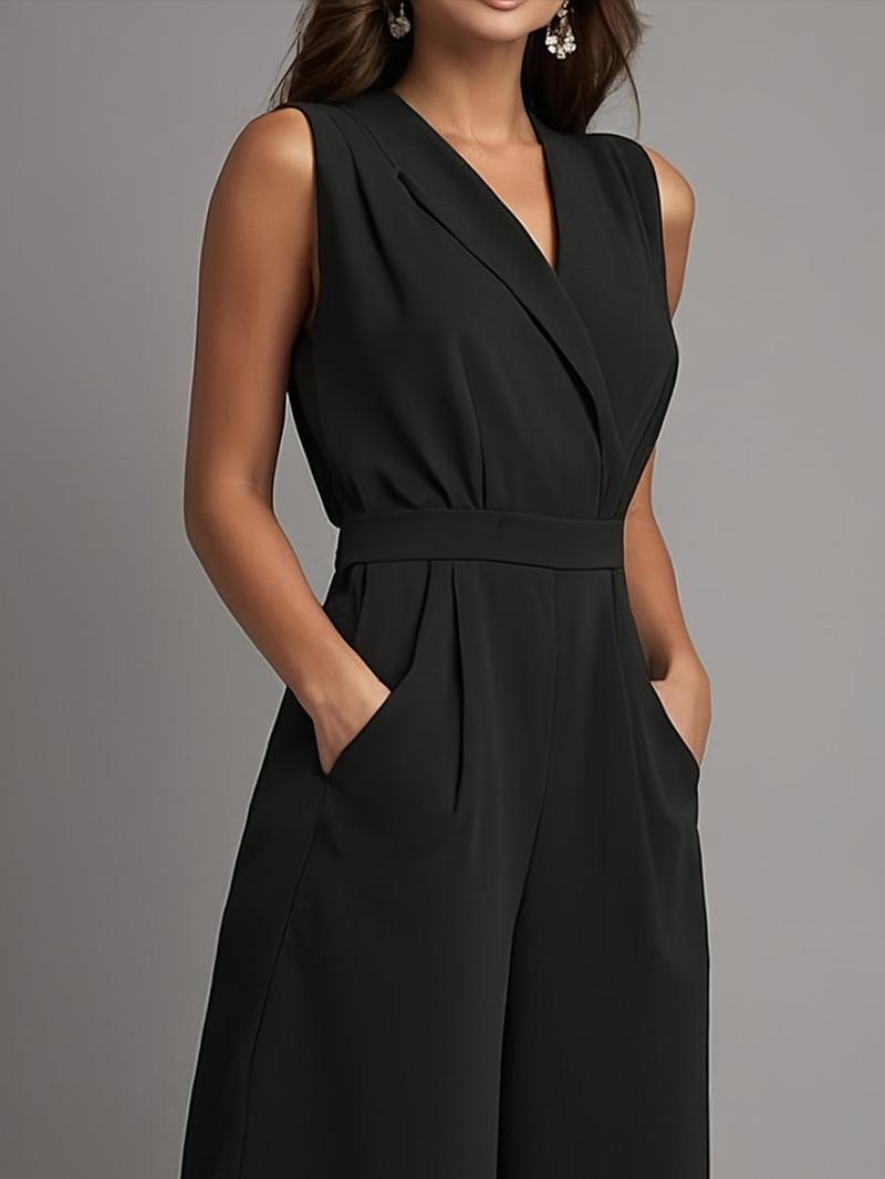 Spring Summer New Women's Casual Solid Color Small V-Neck Jumpsuit Vest Zllz, Stylish One-Piece for Daily Wear