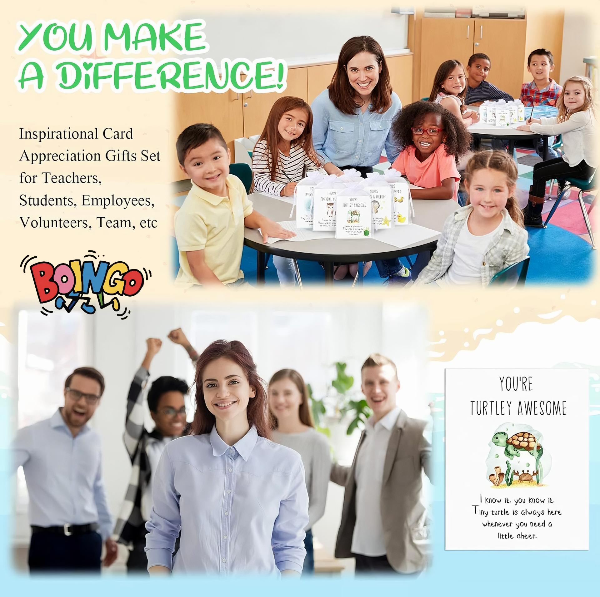 Set of 25 Employee Appreciation Gifts Bulk , Thank You Staff Gift with Animal Pun Note Cards for Coworkers, BOINGO 2026 Quality Materials Funny Resin Ducks Stars Whales Turtles Owls Favors, halloween gift card, christmas gift