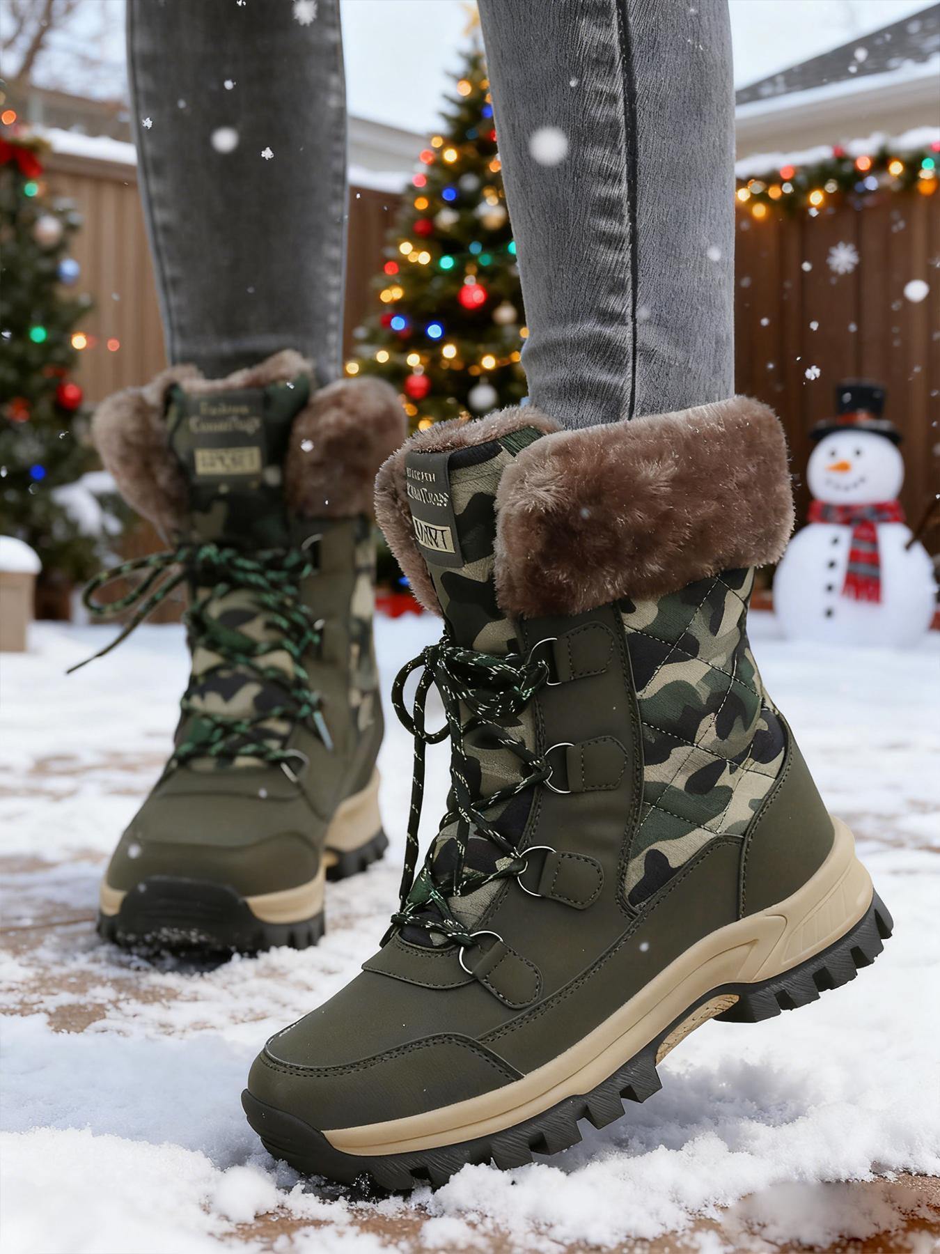 Women's Lace Up Hiking Boots, Sporty Warm & Non-slip Snow Boots for Outdoor Activities, Sports Shoes for Women