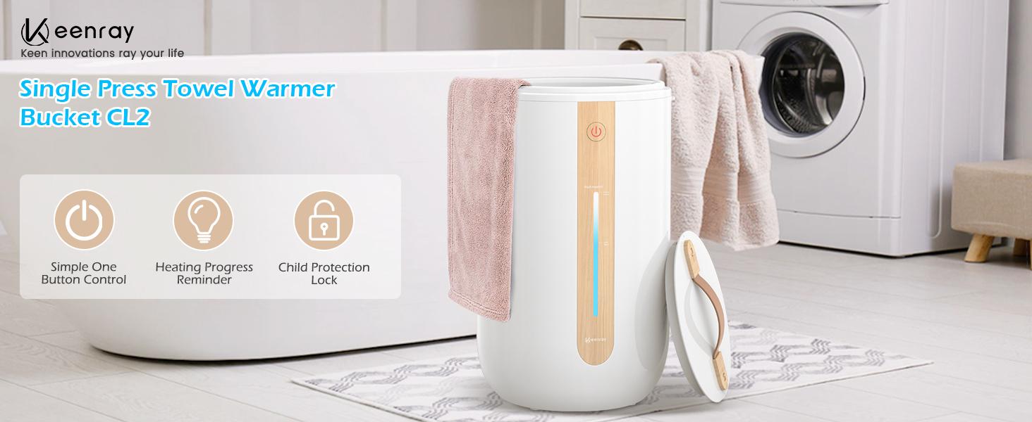 Keenray Towel Warmer for Bathroom, Towel Warmer Bucket with Heating Progress Bar, Fragrant Disc Holder, Leather Handle, Auto Shut-Off Towel Bucket Fits Up to Two 40" x 70" Oversized Towels, Blankets