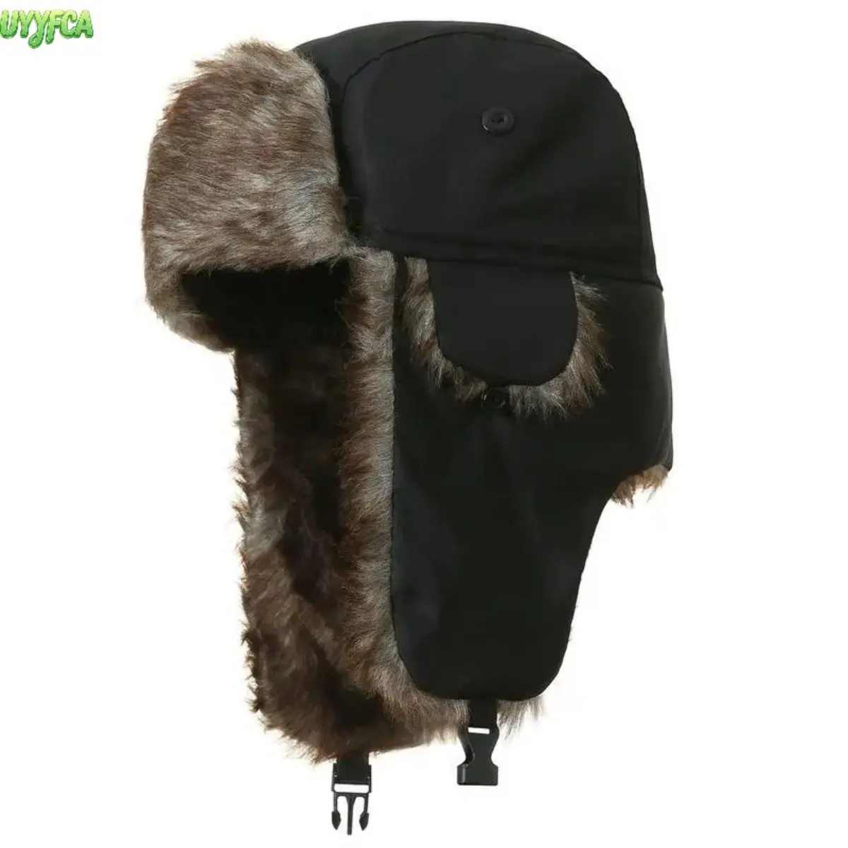 Unisex Windproof Waterproof Faux Fur Trapper Aviator Hat, Thick Lined Cold Weather Ear Flap Cap, Adjustable Chin Strap Warm Headwear For Skiing Hiking Winter Outdoor Sports