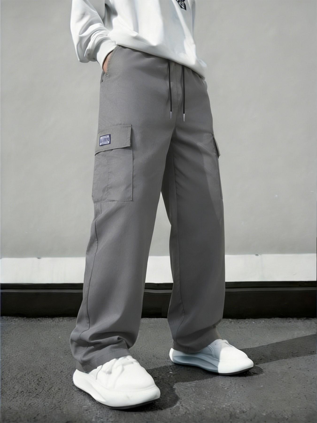 Men's Work Pants 3-Pack, Casual Tie-Waist Loose Fit Straight Leg, Multiple Pockets, Breathable Lightweight Streetwear, //