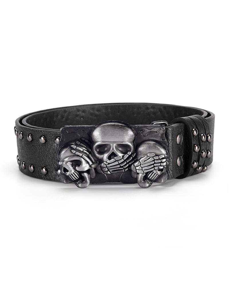 Unisex Skull Head Design Belt, Unique Style Leather Waistband, Fashion Personalized Clothing Accessory, Men and Women Belts, Trendy Exquisite Belt