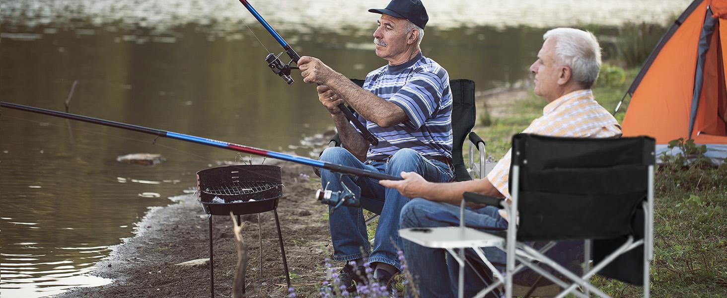 SLSY Heated Director Chair Camping Chairs for Adults with Side Table, Folding Portable Lawn Chairs or Outdoor Camping, Travel, Picnic, Support 5500lbs【Batteries not included】