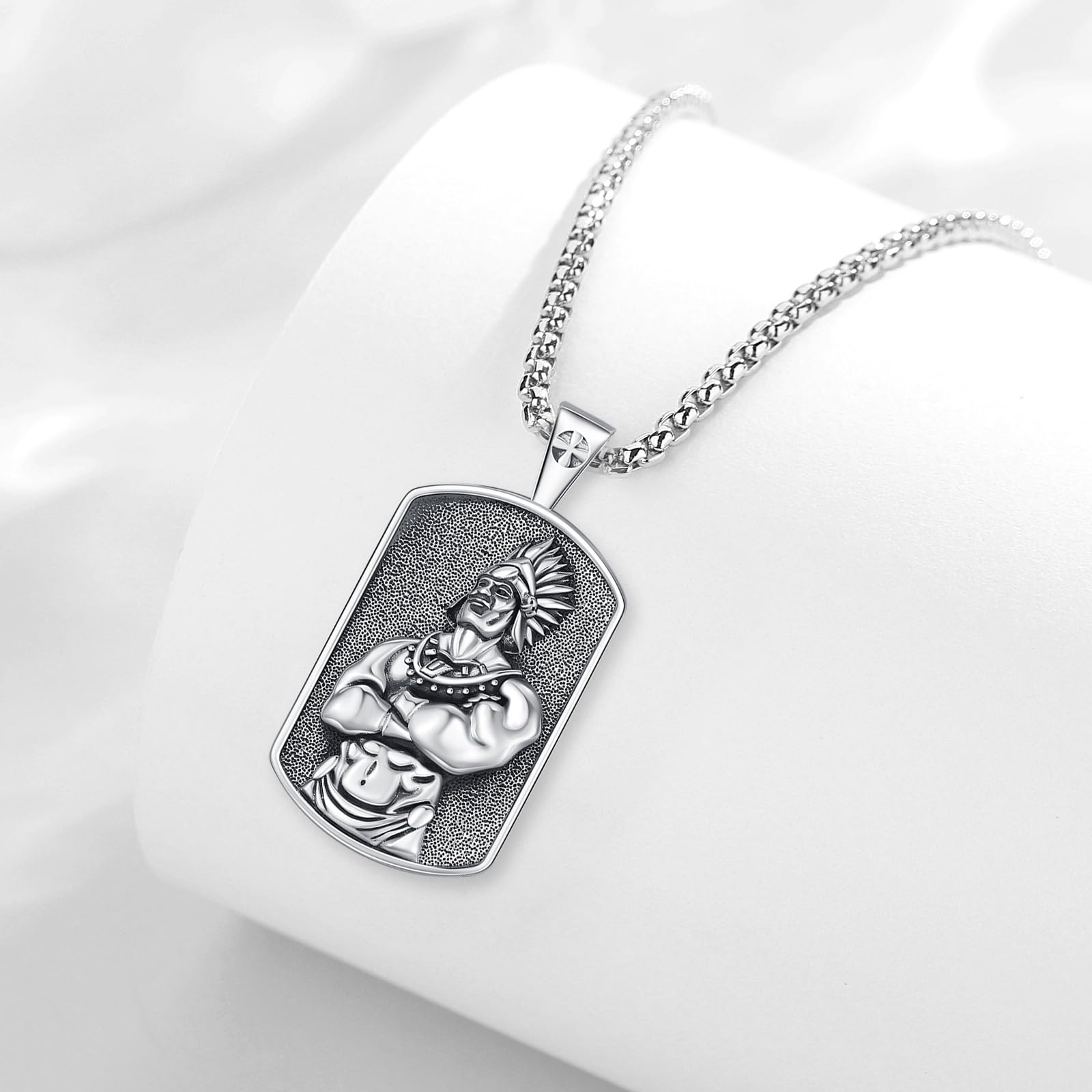 Thanches American Tribal Chief Pendant 925 Sterling Silver Necklace for Men Women Retro Design Vintage Tribal Chief Jewelry Gift